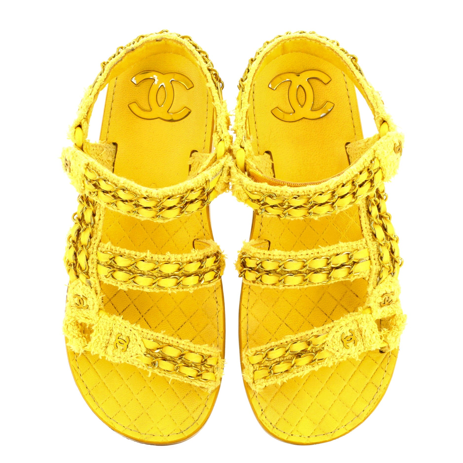 Women's Chain CC Slingback Sandals Tweed with Cork