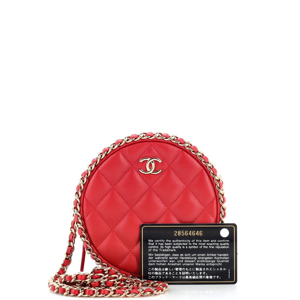 Chain Around Round Clutch with Chain Quilted Lambskin