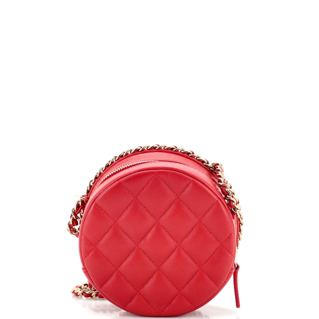Chain Around Round Clutch with Chain Quilted Lambskin