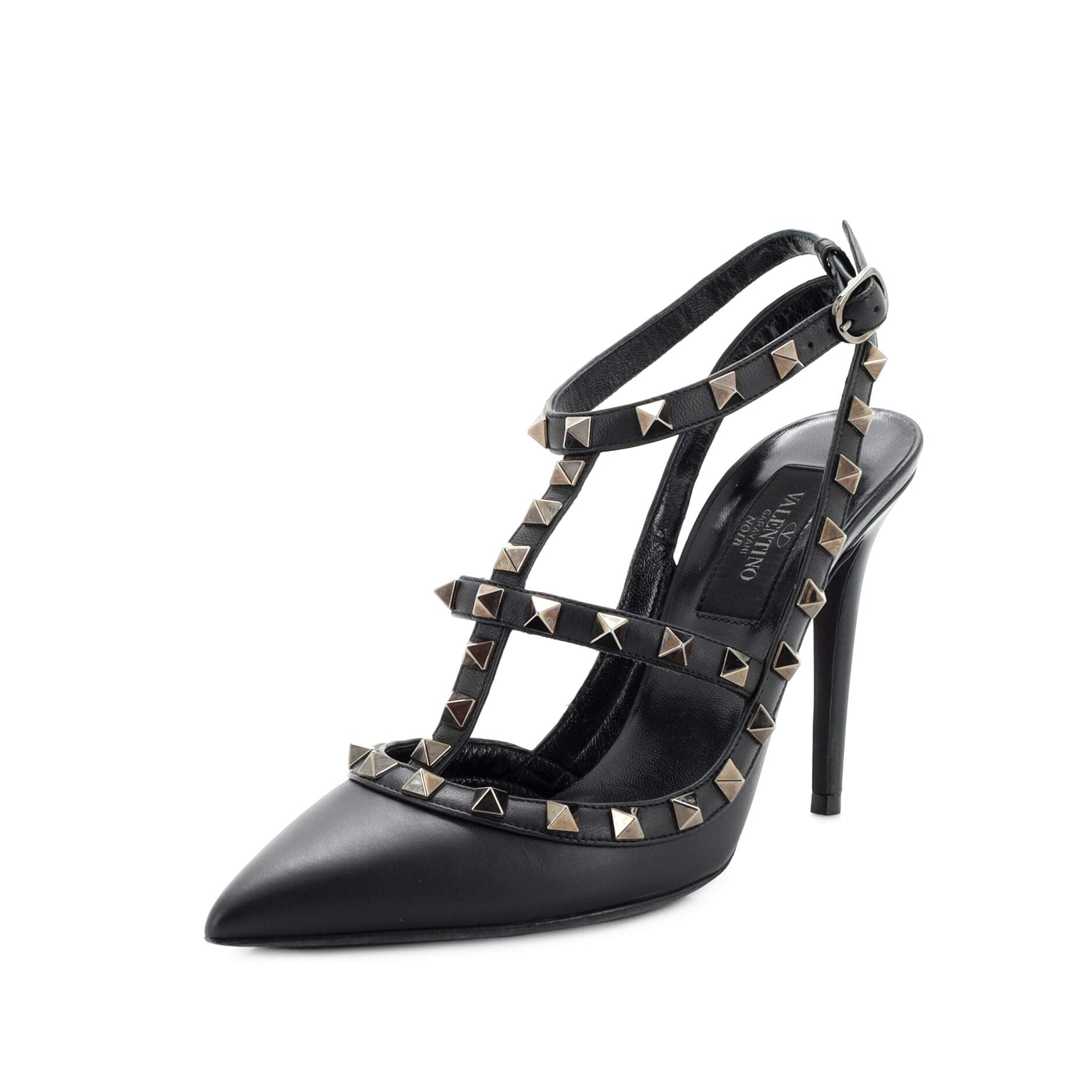 Women's Rockstud Ankle Strap Pumps Leather 100