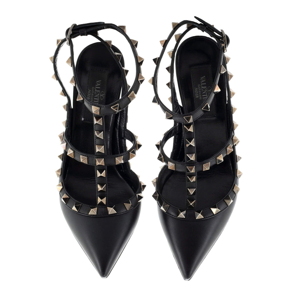 Women's Rockstud Ankle Strap Pumps Leather 100