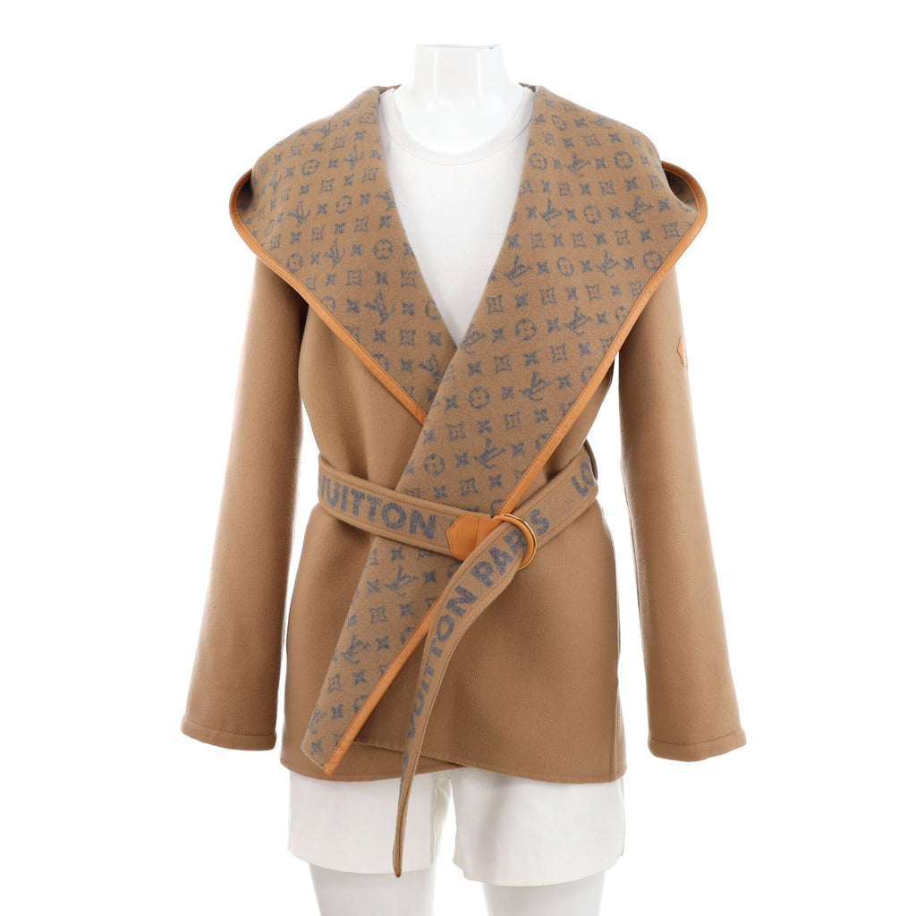 Women's Signature Double Face Short Wrap Coat Monogram Silk Blend