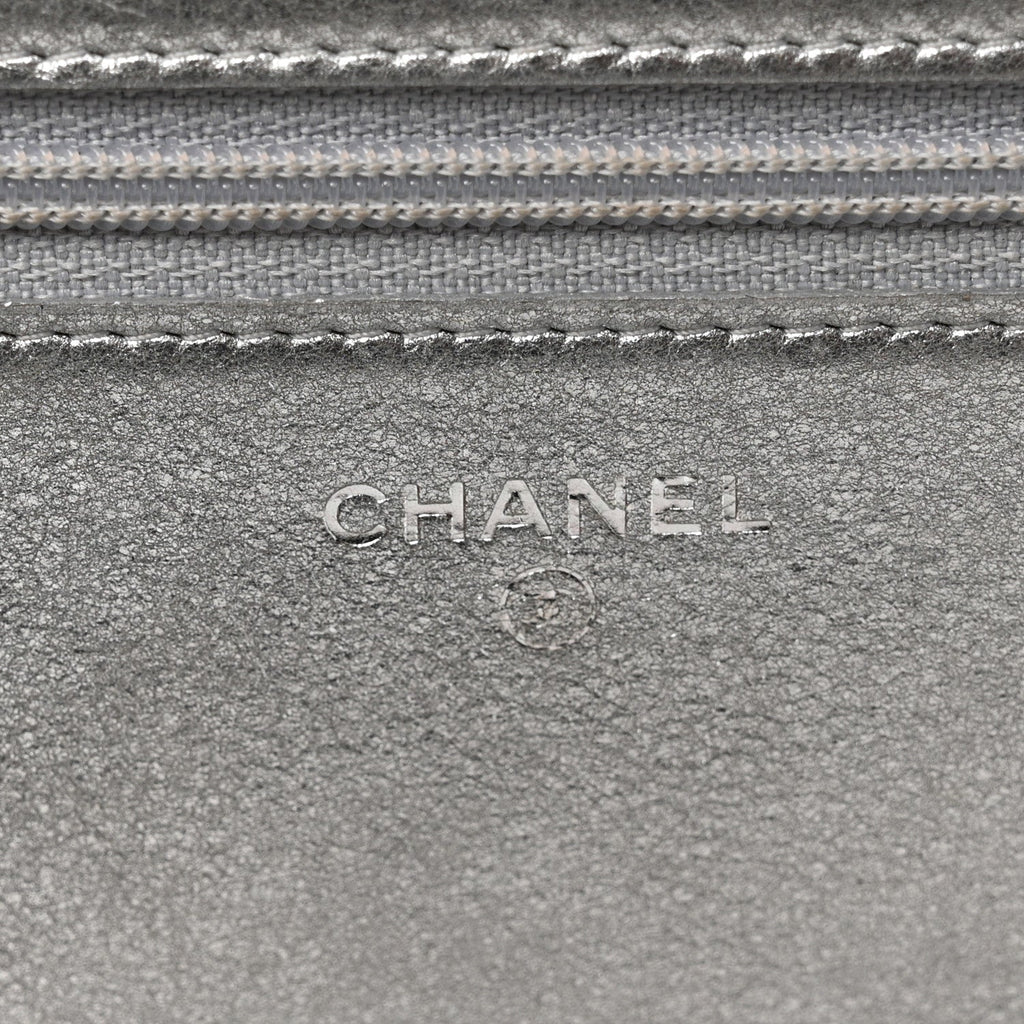 Metallic Galuchat Stingray Lambskin Boy Wallet On Chain WOC Silver
