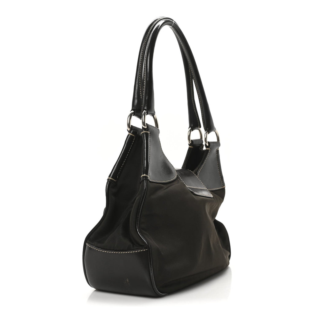 Tessuto Nylon Calfskin Shoulder Bag Mimetico Moro