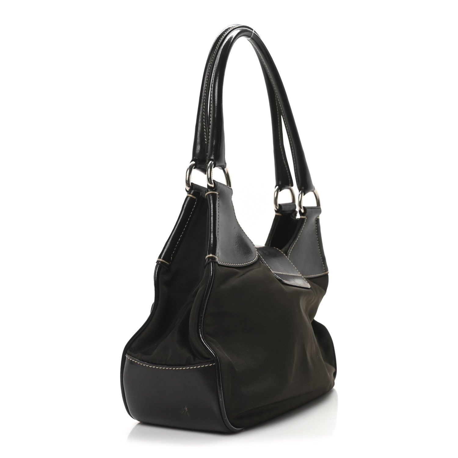 Tessuto Nylon Calfskin Shoulder Bag Mimetico Moro