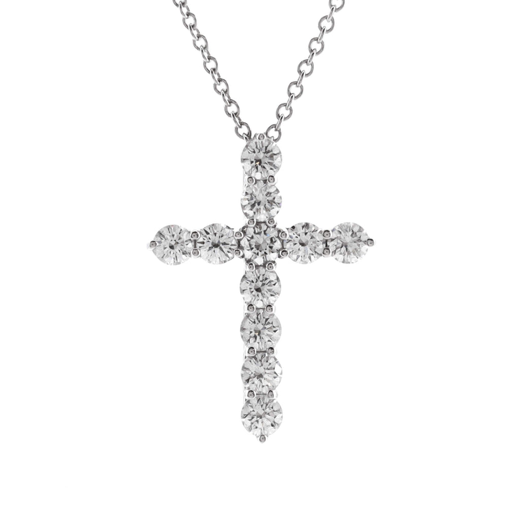 Cross Pendant Necklace Platinum and Diamonds Medium