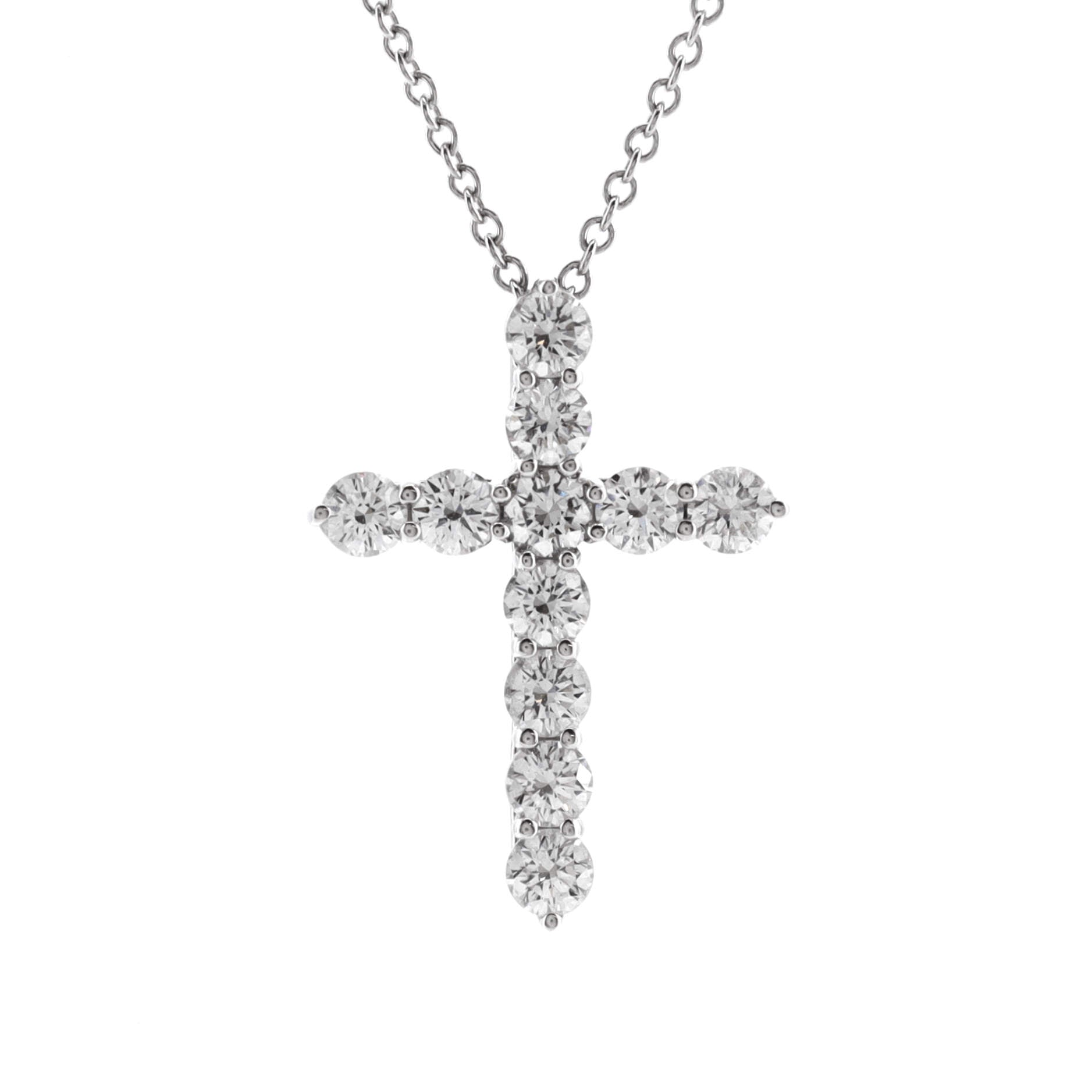 Cross Pendant Necklace Platinum and Diamonds Medium