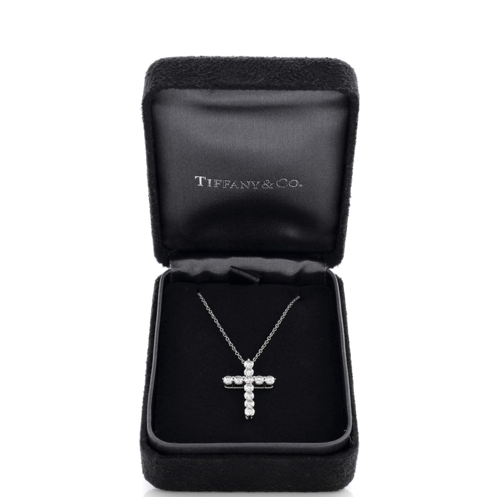 Cross Pendant Necklace Platinum and Diamonds Medium