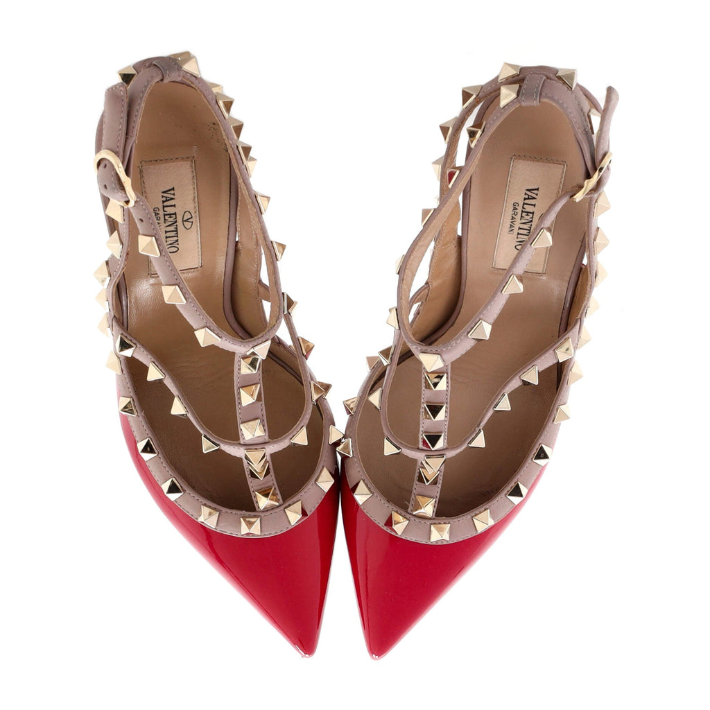 Women's Rockstud Ankle Strap Pumps Patent 100