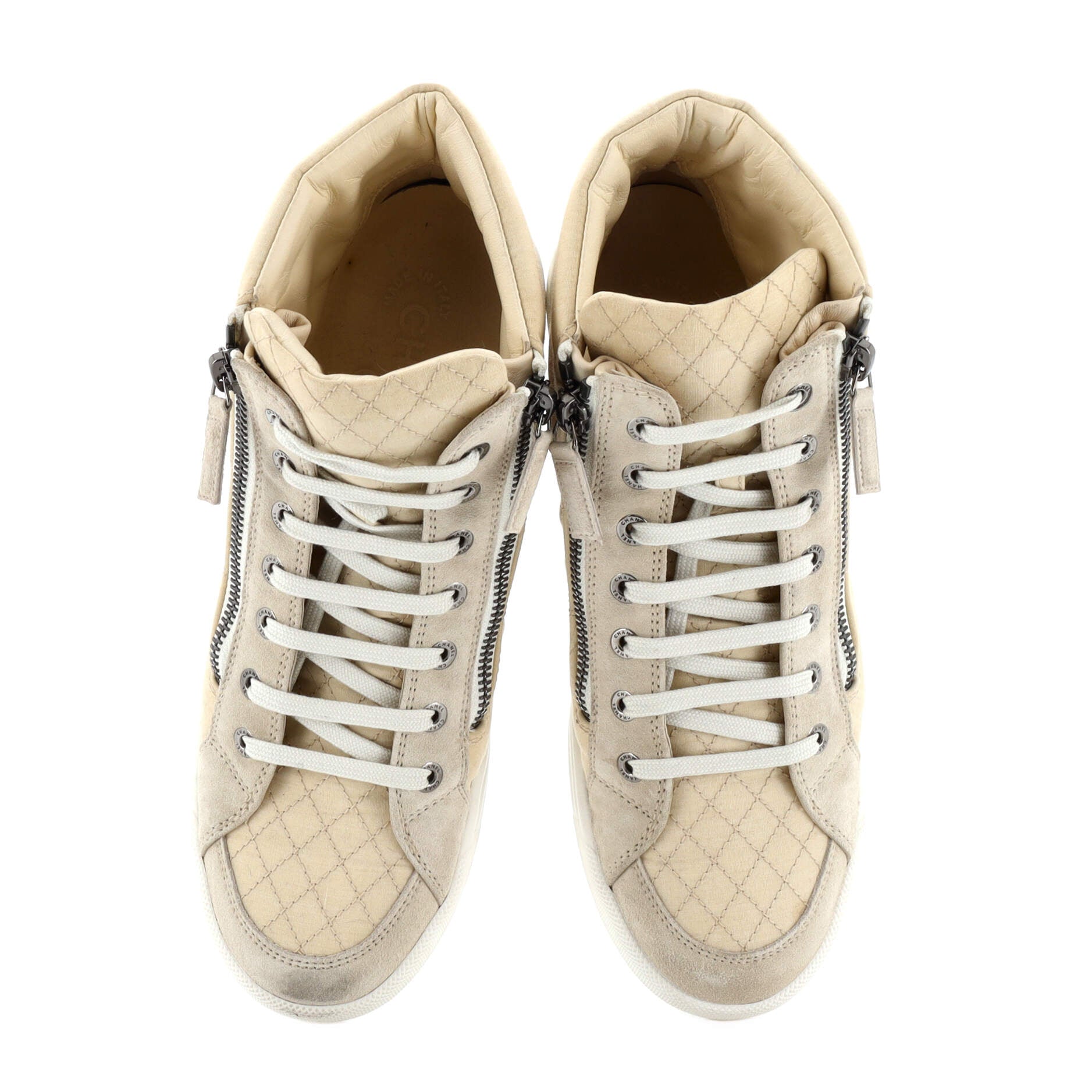 Women's CC High-Top Sneakers Quilted Fabric with Suede