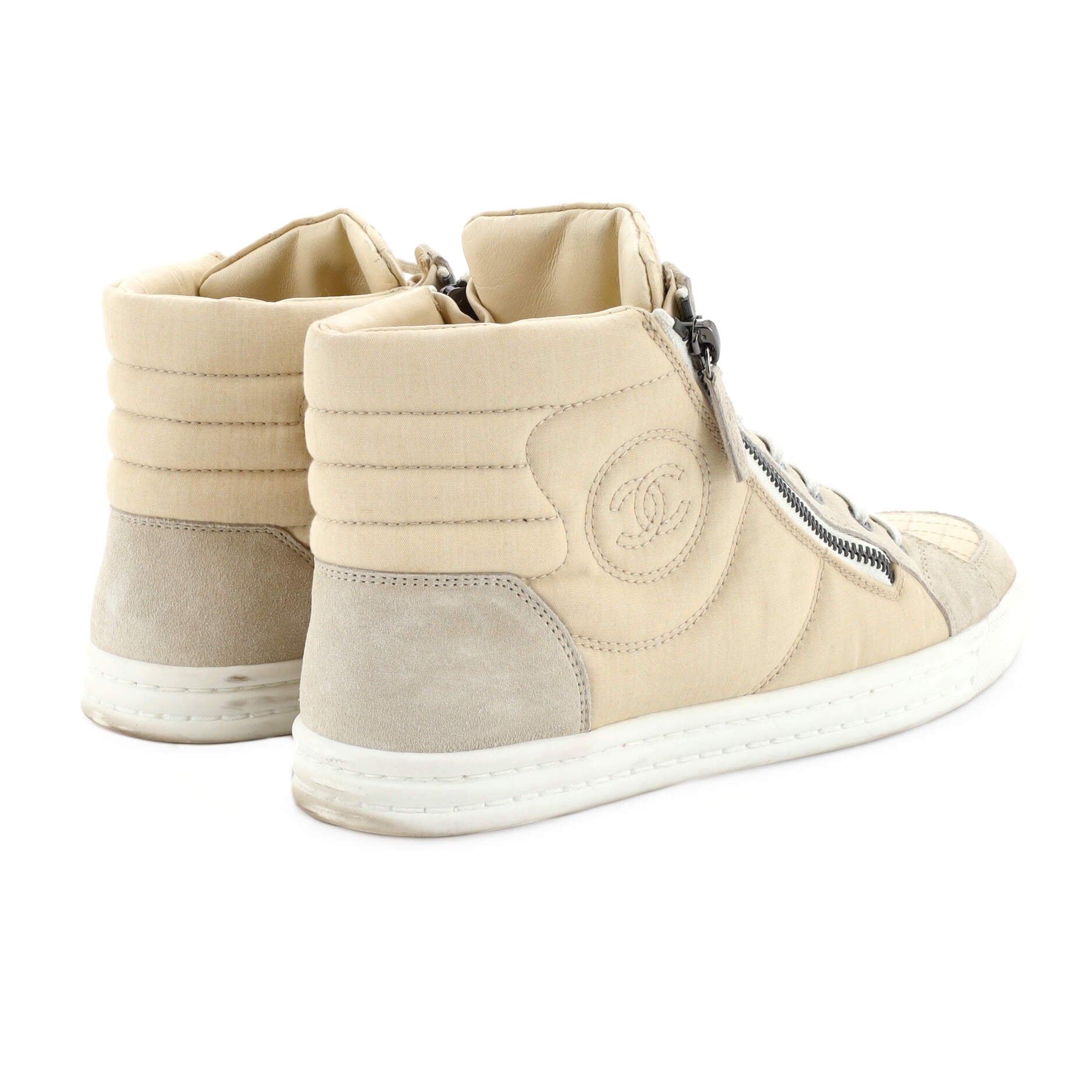 Women's CC High-Top Sneakers Quilted Fabric with Suede