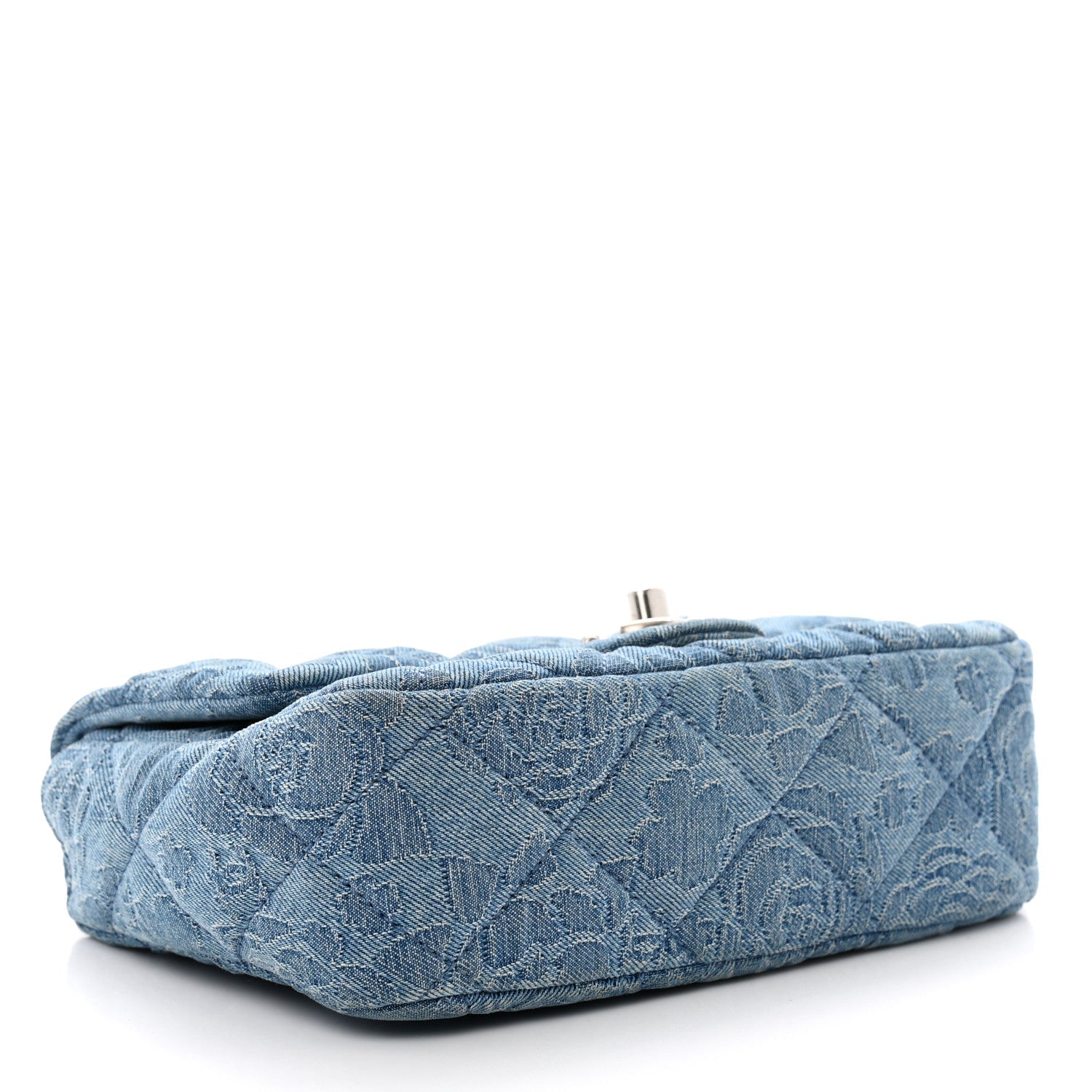 Denim Quilted Camellia Sweetheart Mini Flap Blue