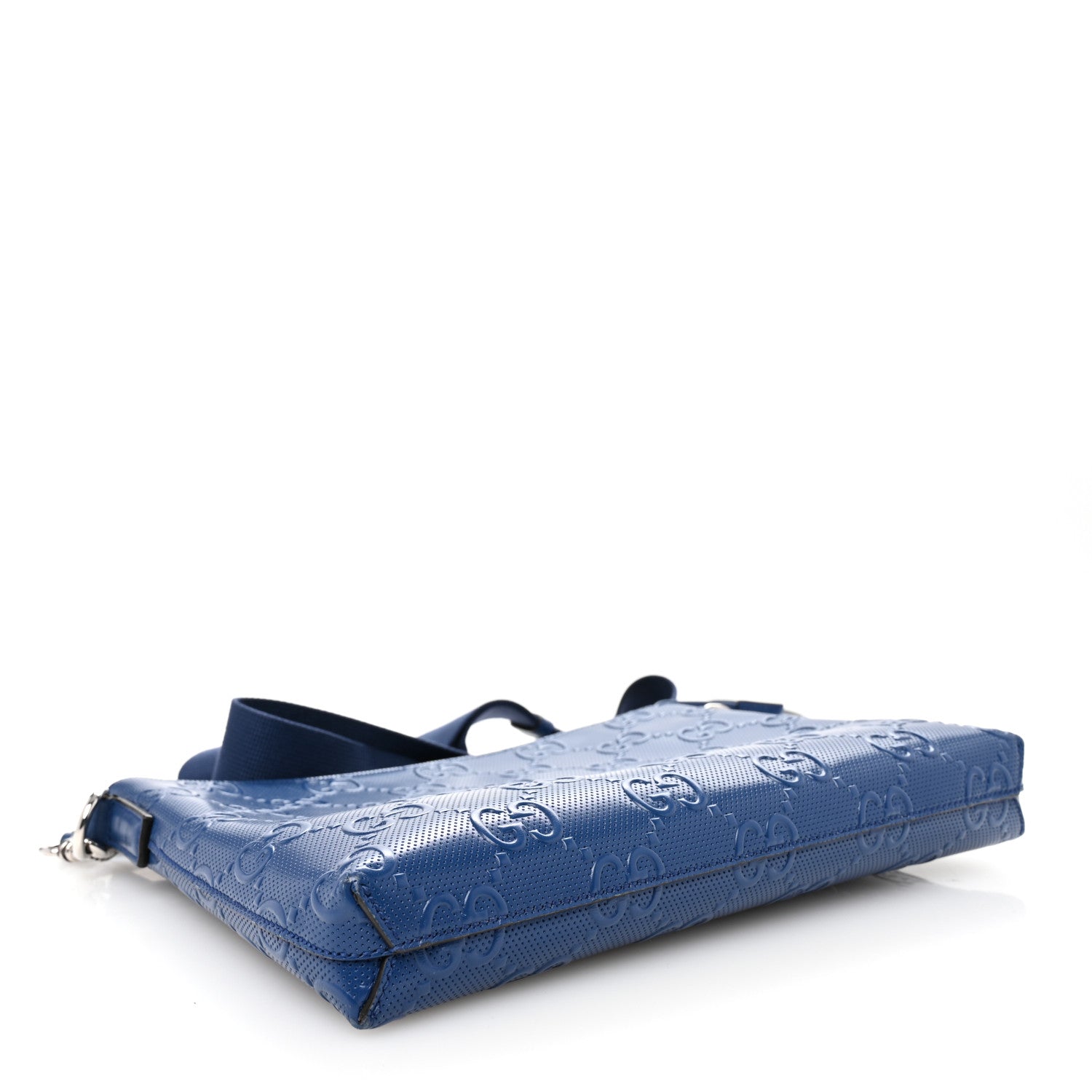 Calfskin GG Tennis Embossed Medium Wristlet Messenger Bag Intense Metal Blue