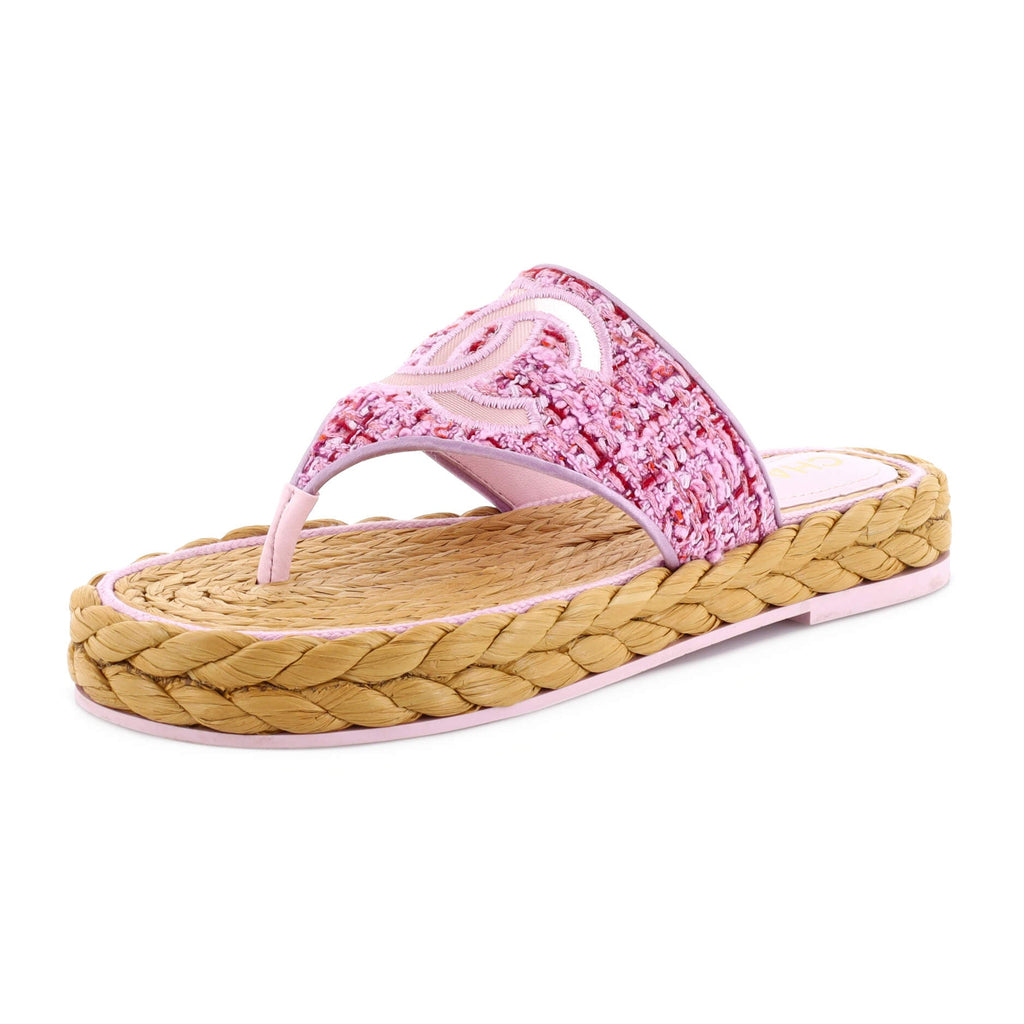 Women's CC Logo Thong Espadrille Sandals Tweed