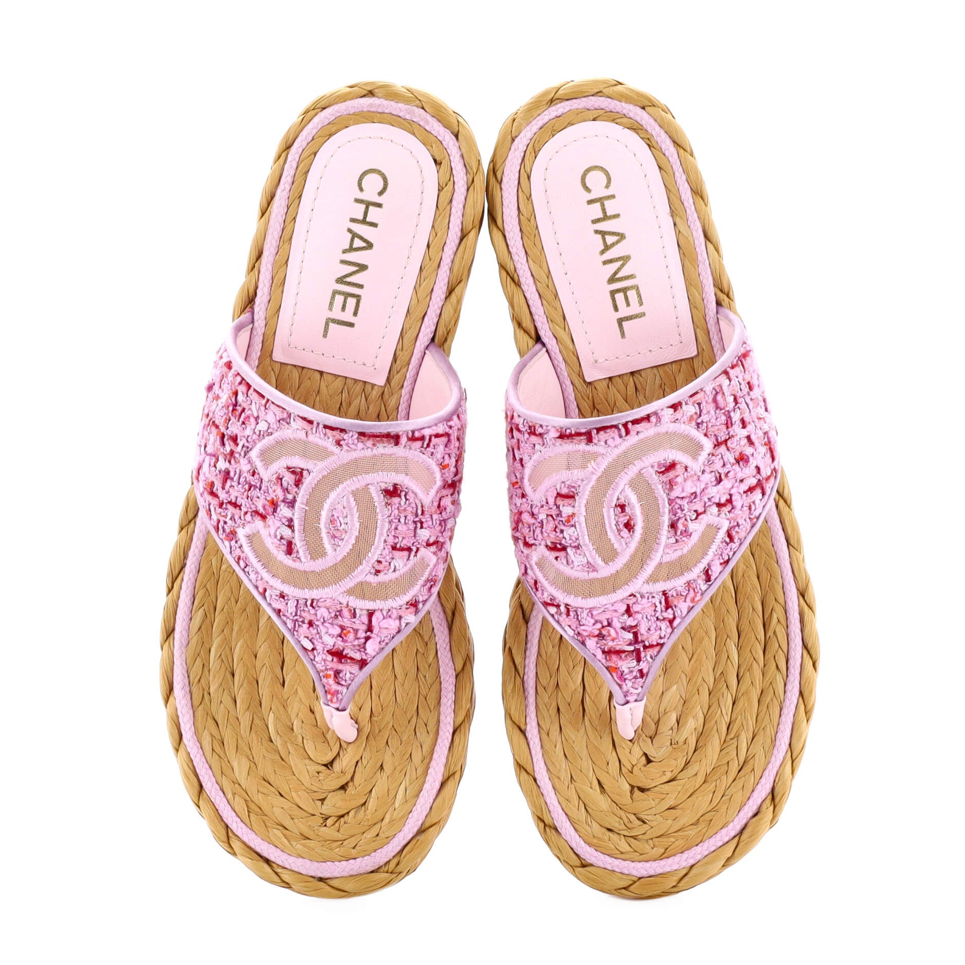 Women's CC Logo Thong Espadrille Sandals Tweed