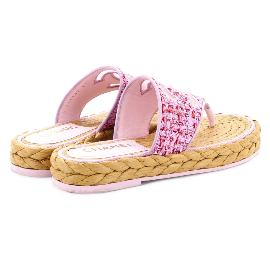 Women's CC Logo Thong Espadrille Sandals Tweed