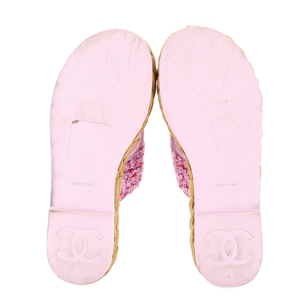 Women's CC Logo Thong Espadrille Sandals Tweed