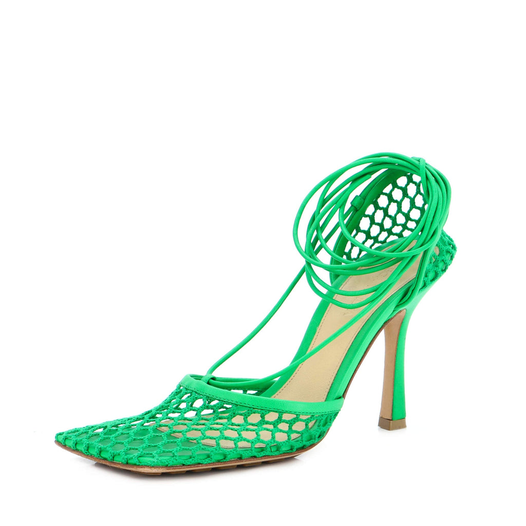 Women's Stretch Ankle Tie Heeled Sandals Mesh with Leather