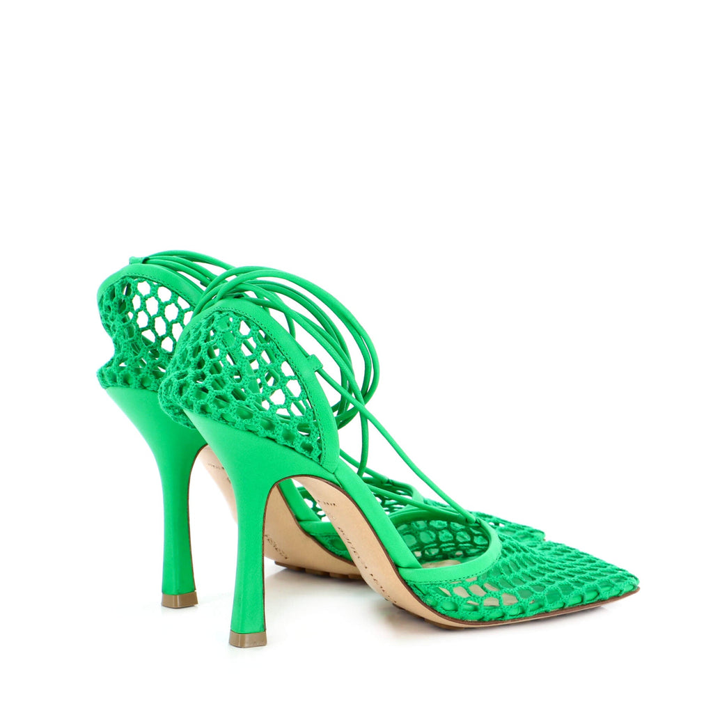 Women's Stretch Ankle Tie Heeled Sandals Mesh with Leather