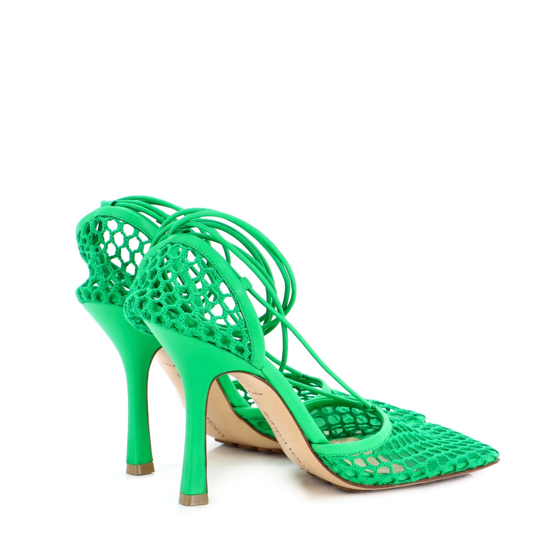 Women's Stretch Ankle Tie Heeled Sandals Mesh with Leather