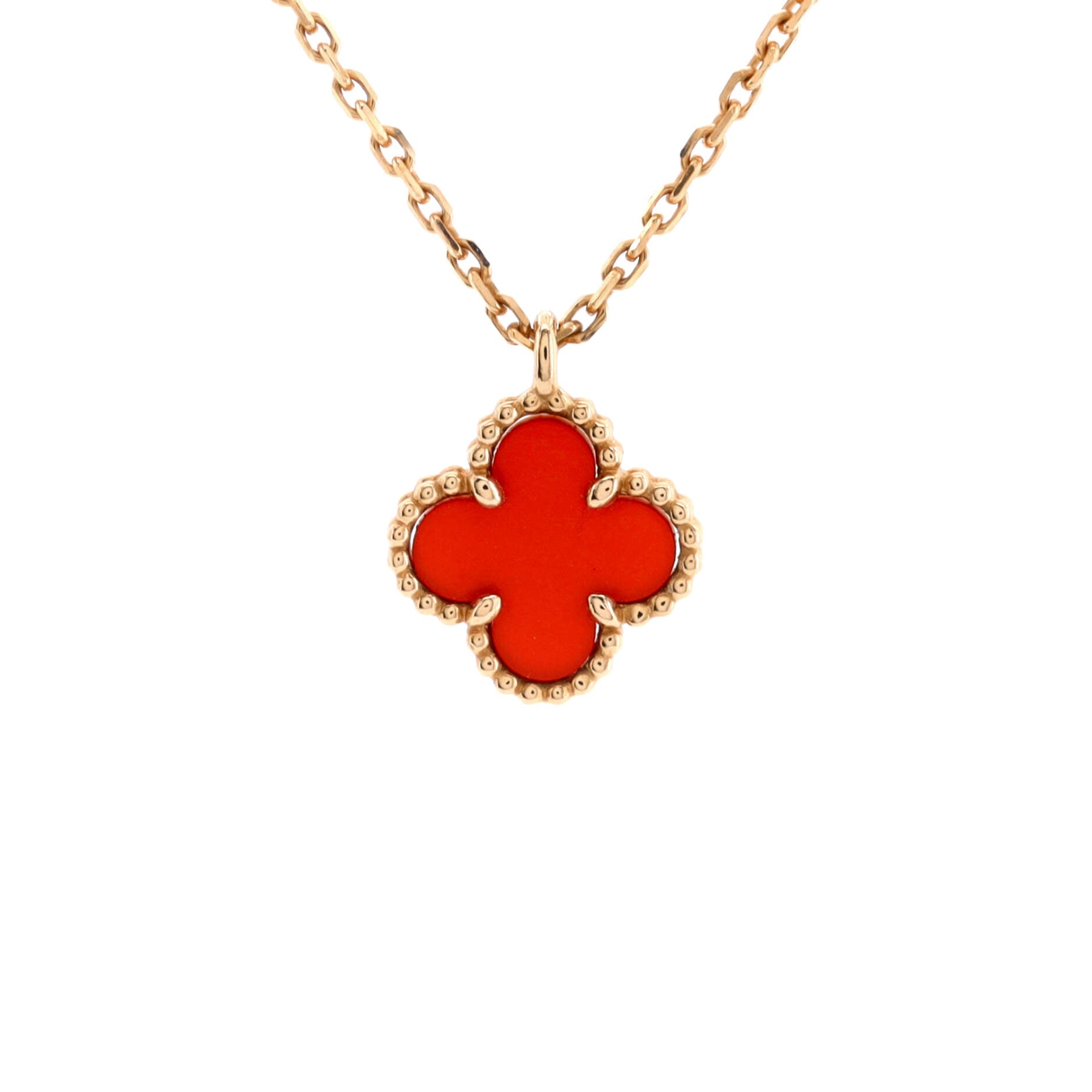 Sweet Alhambra Pendant Necklace 18K Rose Gold and Carnelian