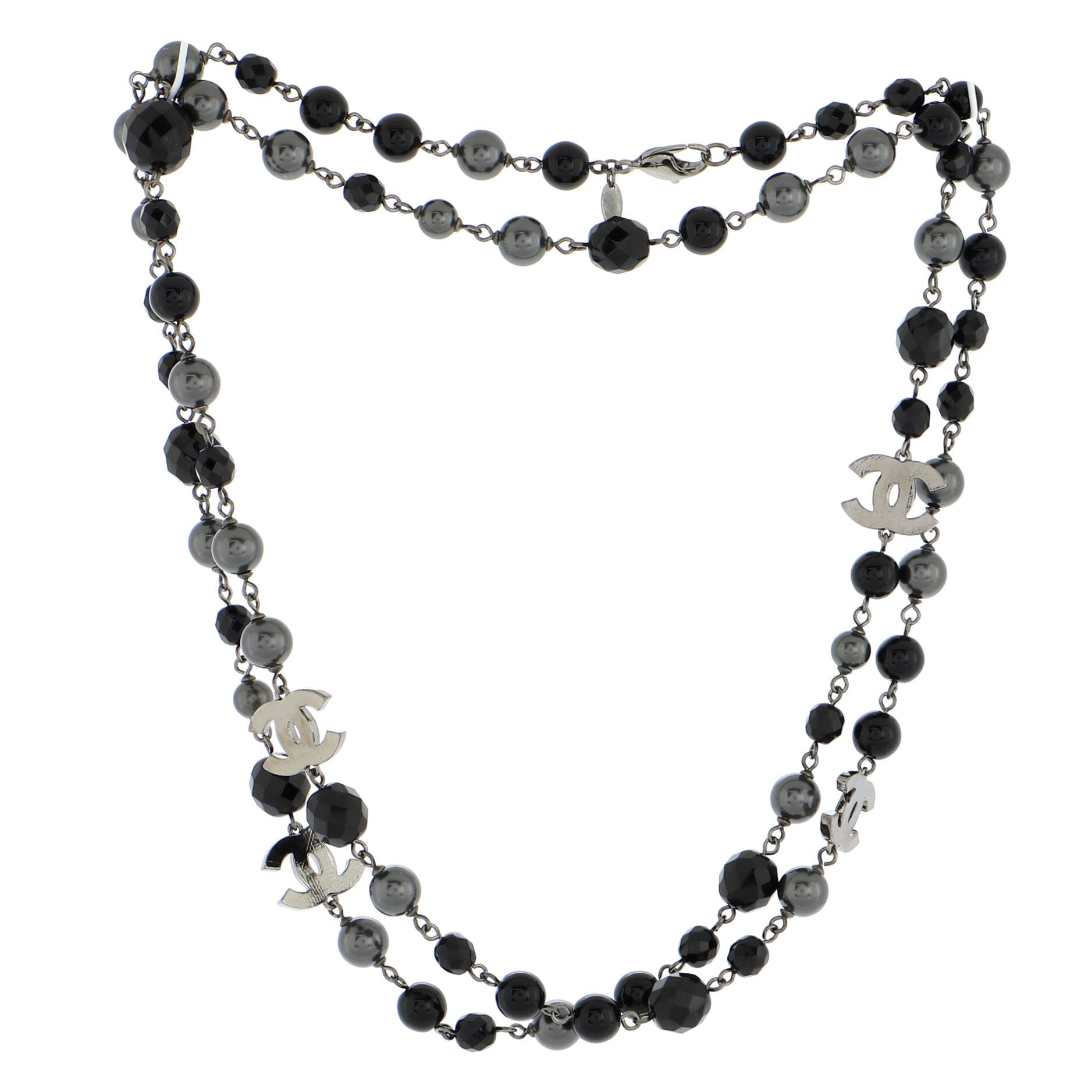 CC Station Long Necklace Ruthenium with Resin and Faux Pearls