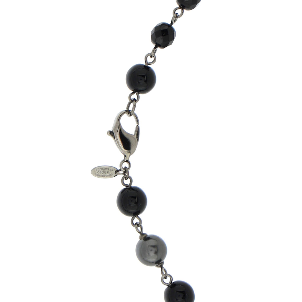 CC Station Long Necklace Ruthenium with Resin and Faux Pearls