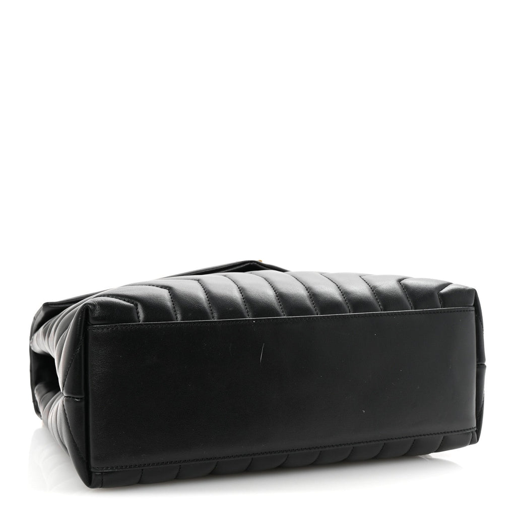 Calfskin Y Quilted Monogram Medium Loulou Chain Satchel Black