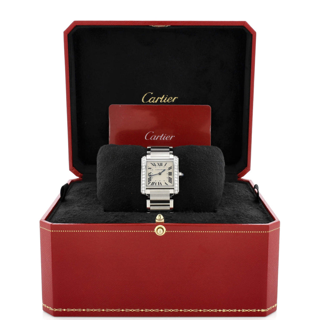 Tank Francaise Quartz Watch Stainless Steel with Diamond Bezel 25