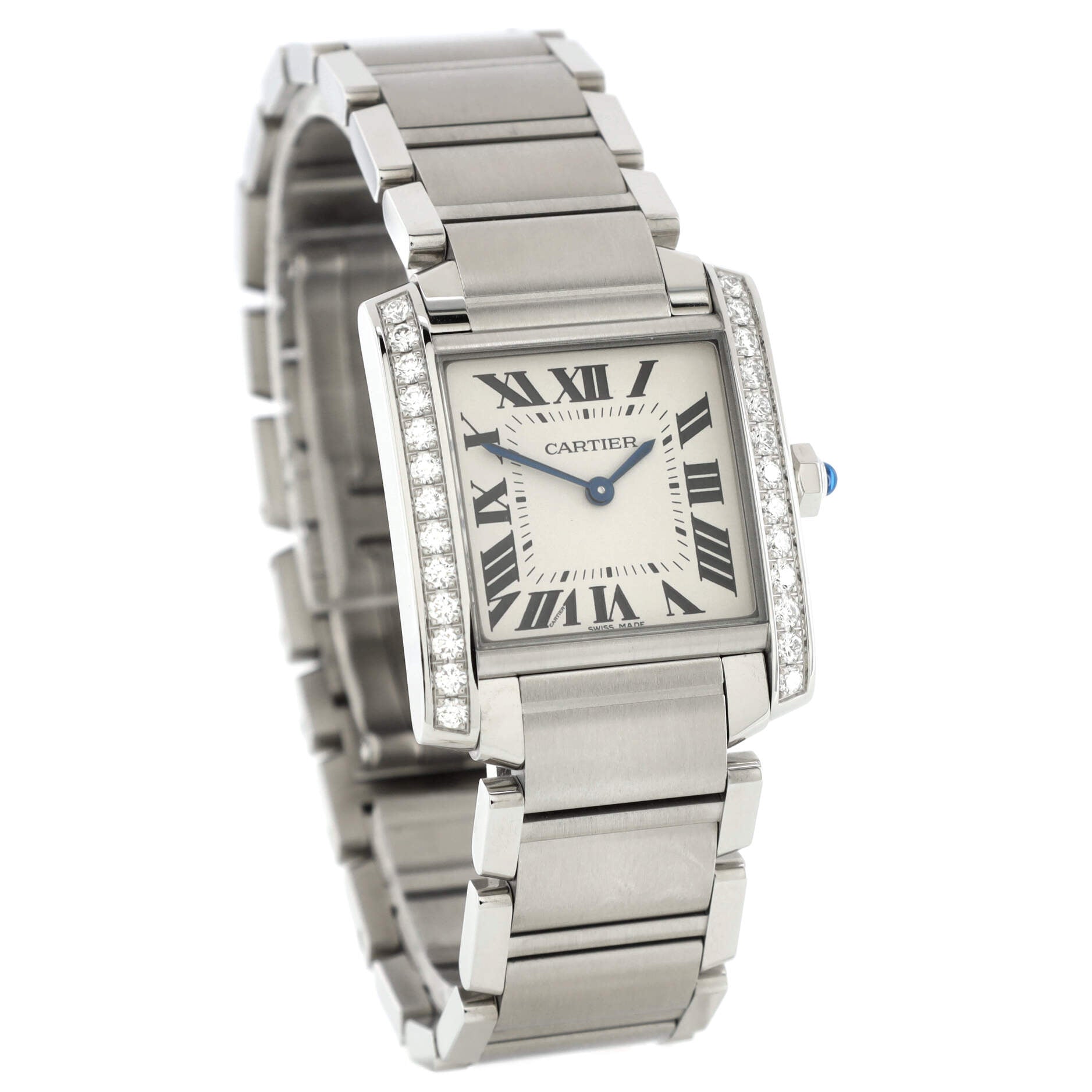 Tank Francaise Quartz Watch Stainless Steel with Diamond Bezel 25