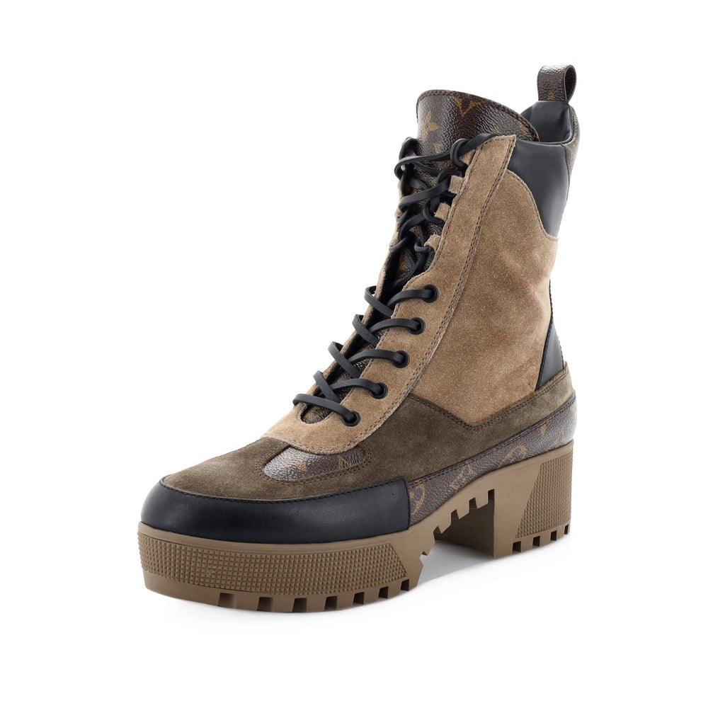 Women's Laureate Platform Desert Boots Suede with Monogram Canvas