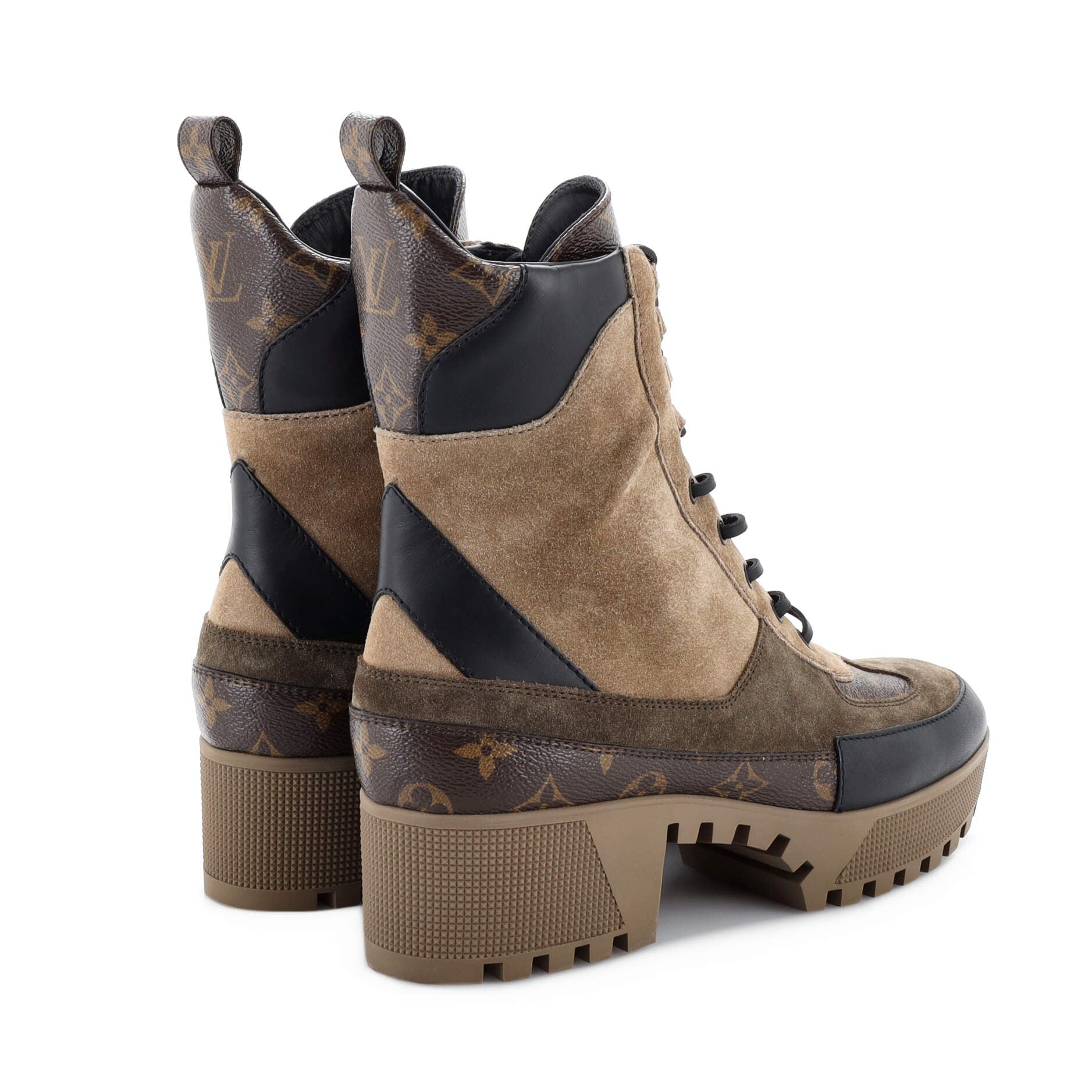Women's Laureate Platform Desert Boots Suede with Monogram Canvas