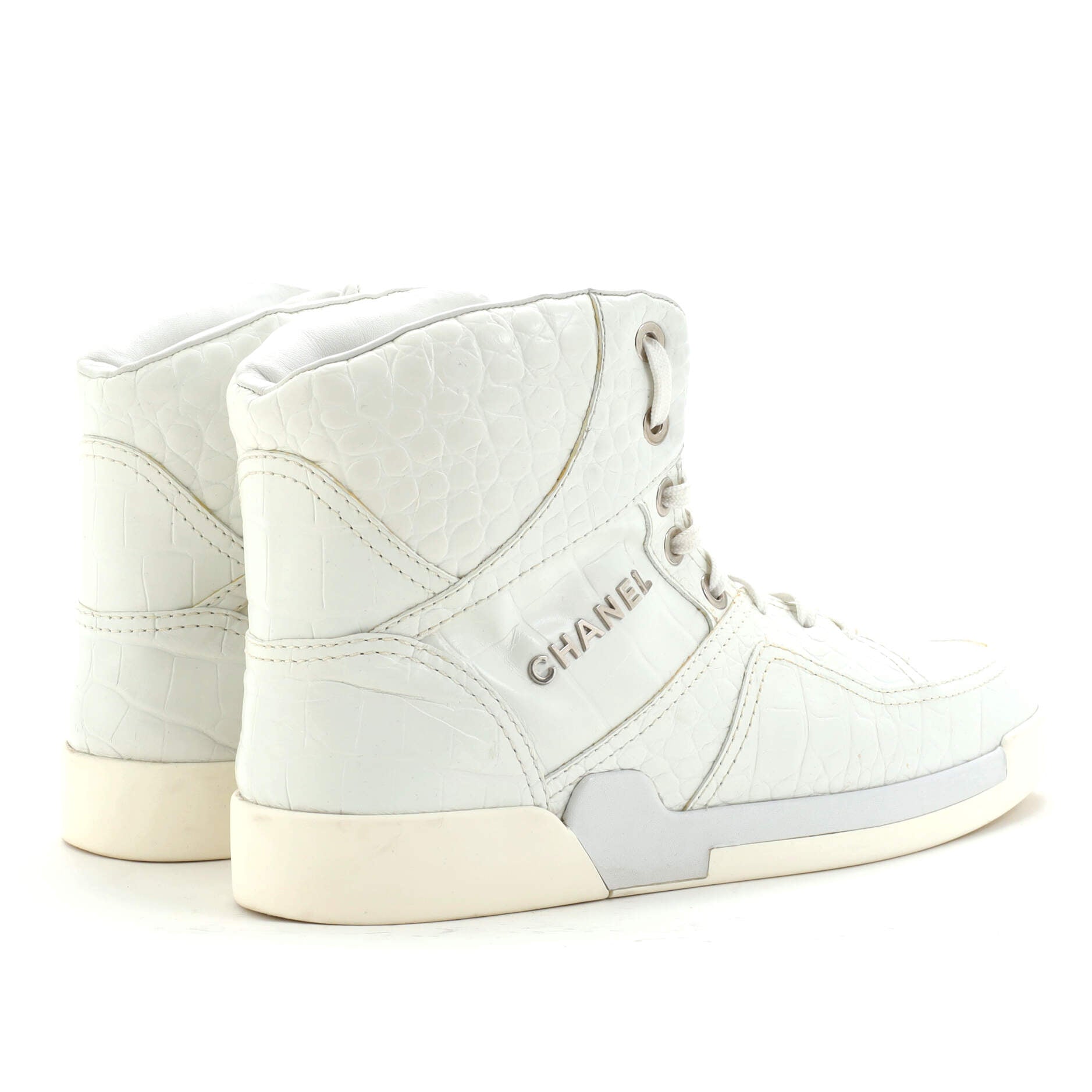 Men's Logo High-Top Sneakers Crocodile Embossed Leather