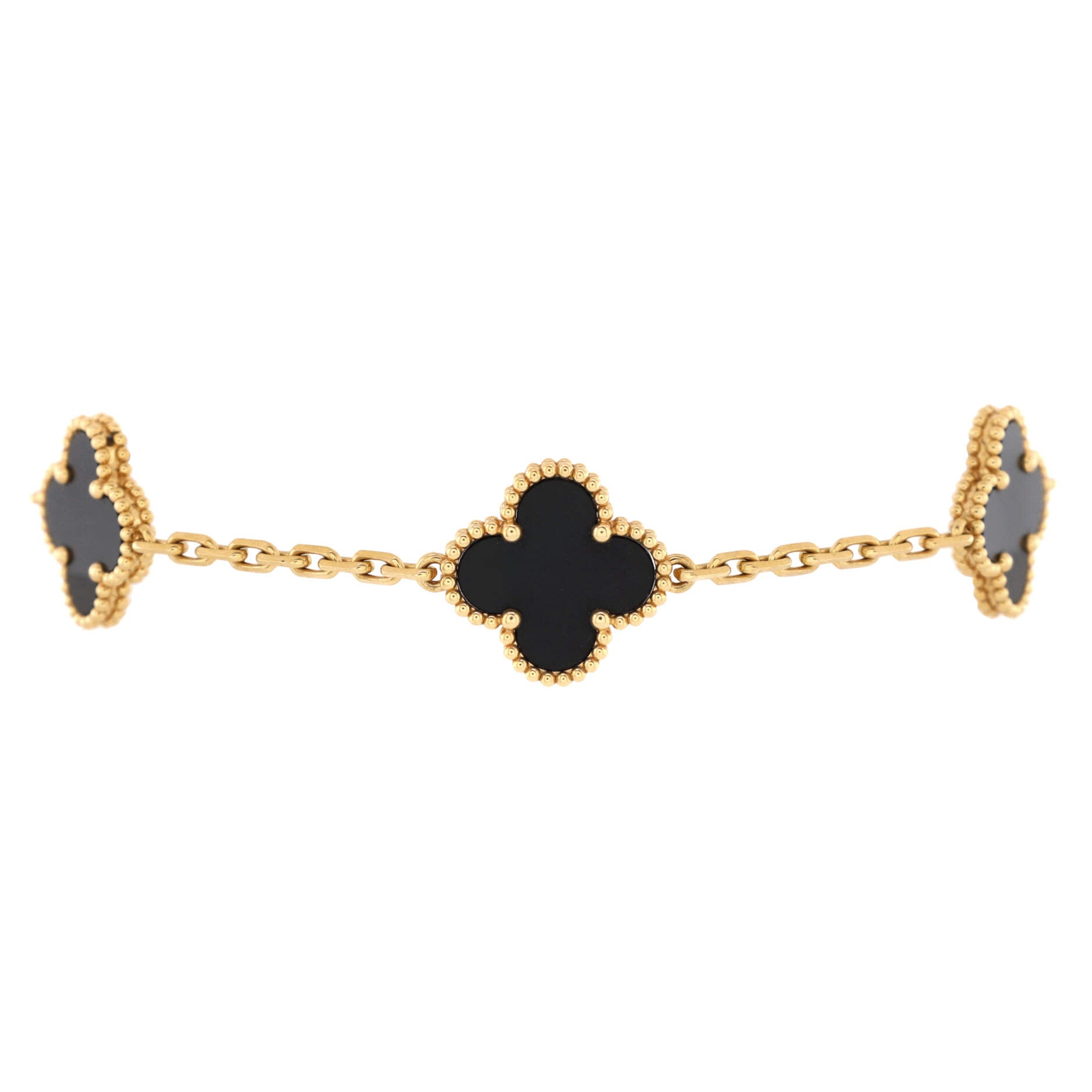 Vintage Alhambra 5 Motifs Bracelet 18K Yellow Gold and Onyx
