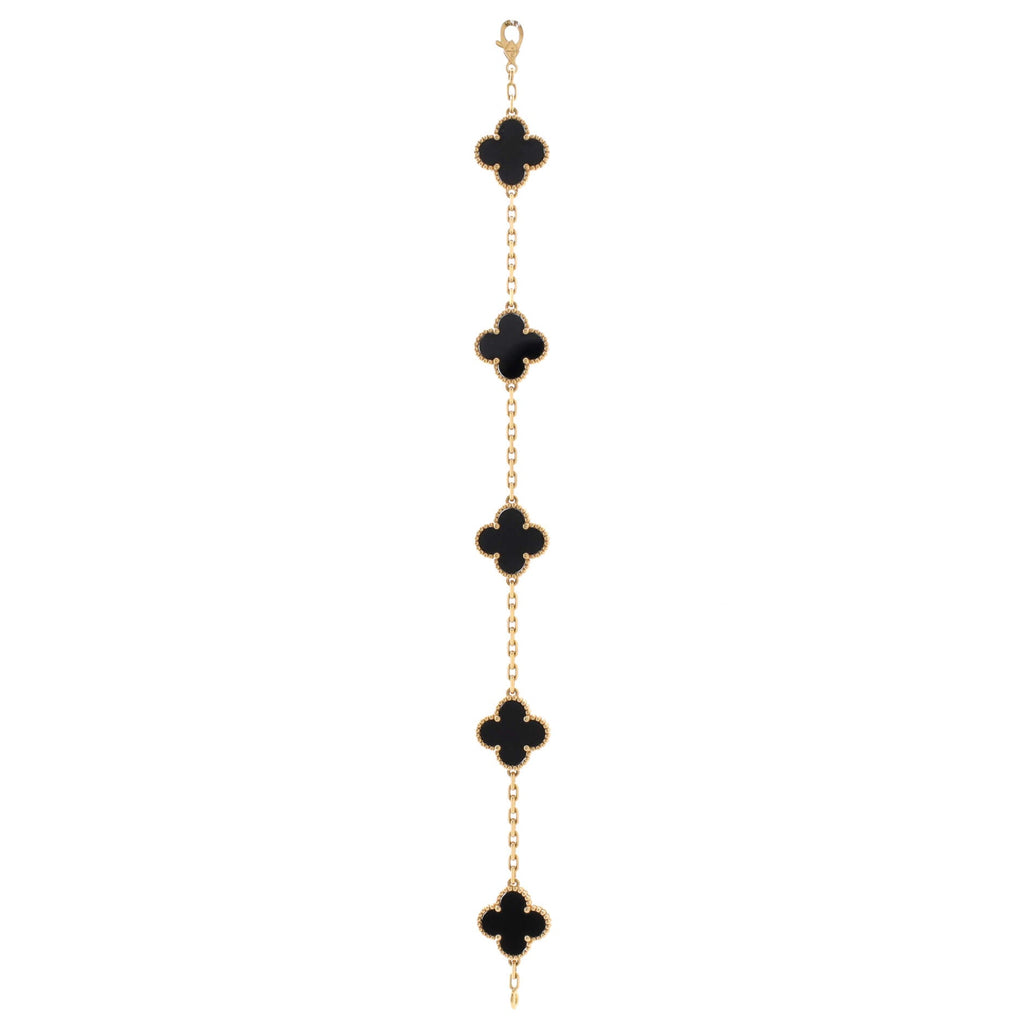 Vintage Alhambra 5 Motifs Bracelet 18K Yellow Gold and Onyx