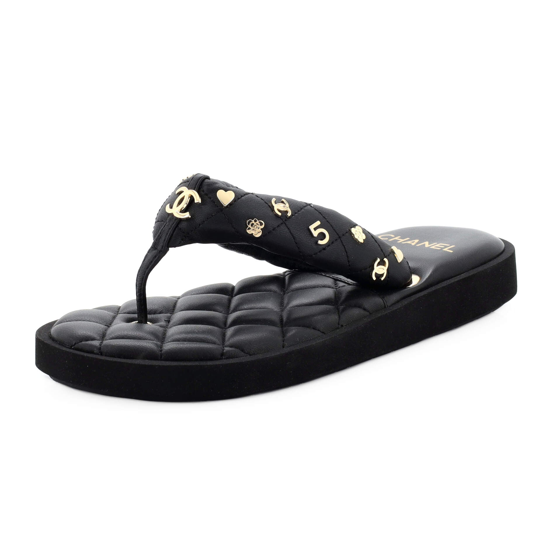 Women's Charm Padded Thong Sandals Quilted Lambskin
