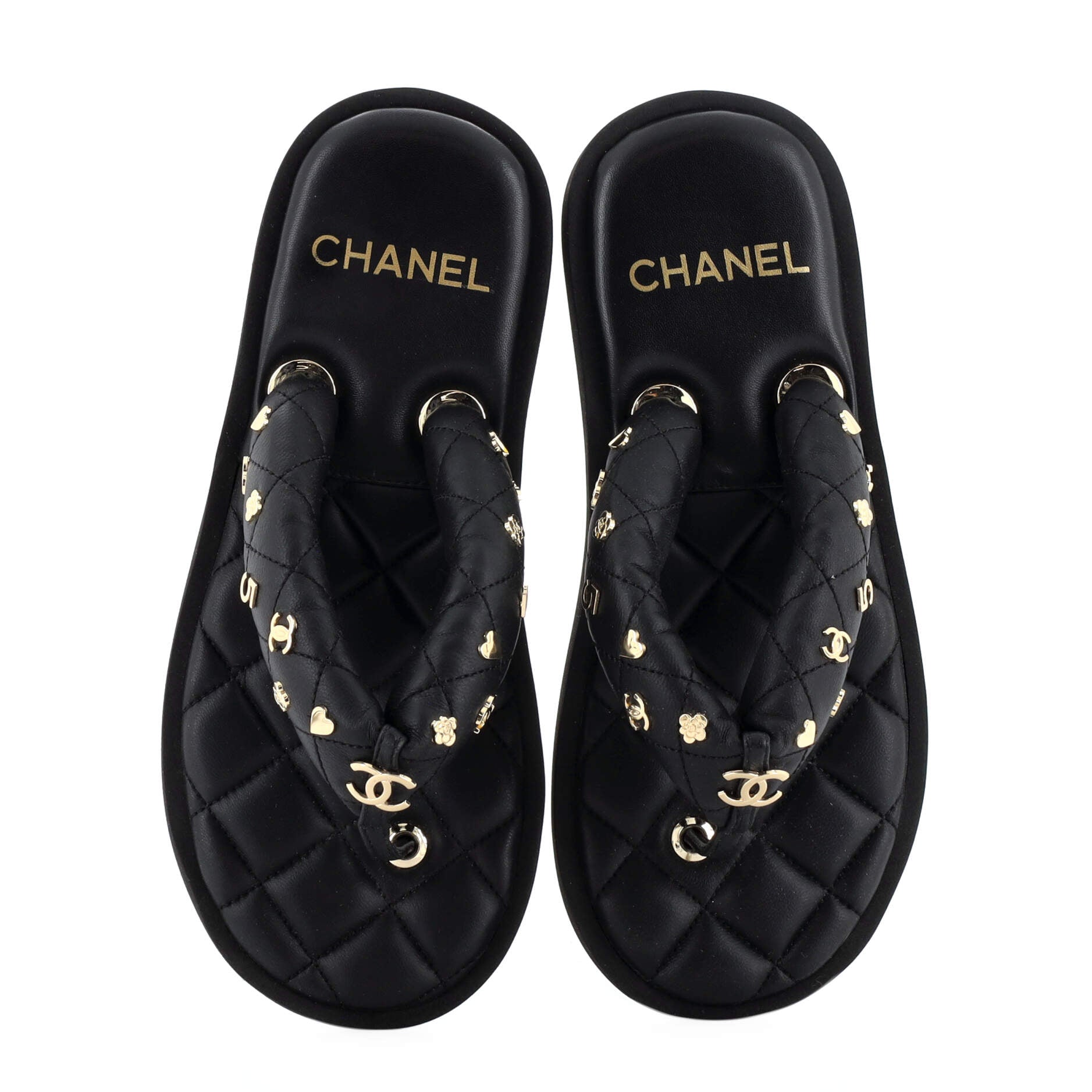 Women's Charm Padded Thong Sandals Quilted Lambskin