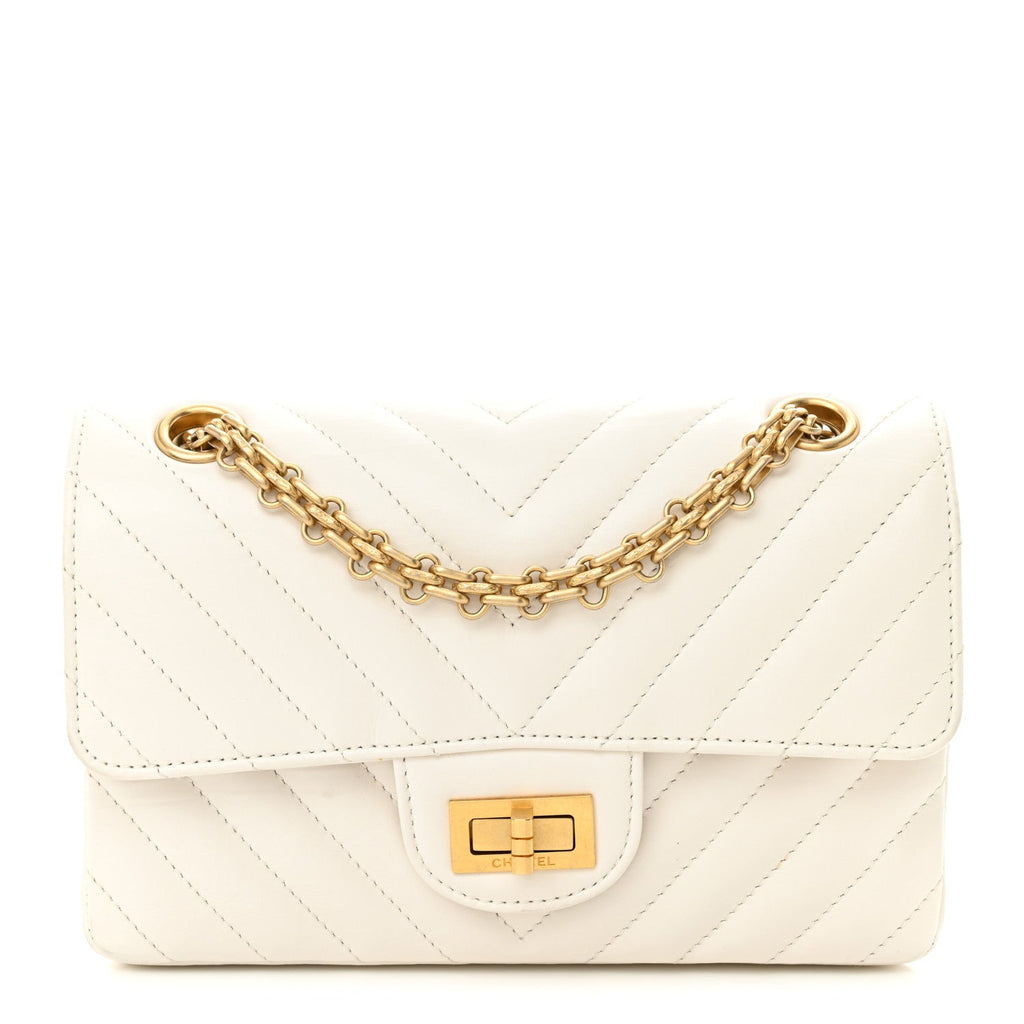 Aged Calfskin Chevron Quilted 2.55 Reissue Mini Flap White