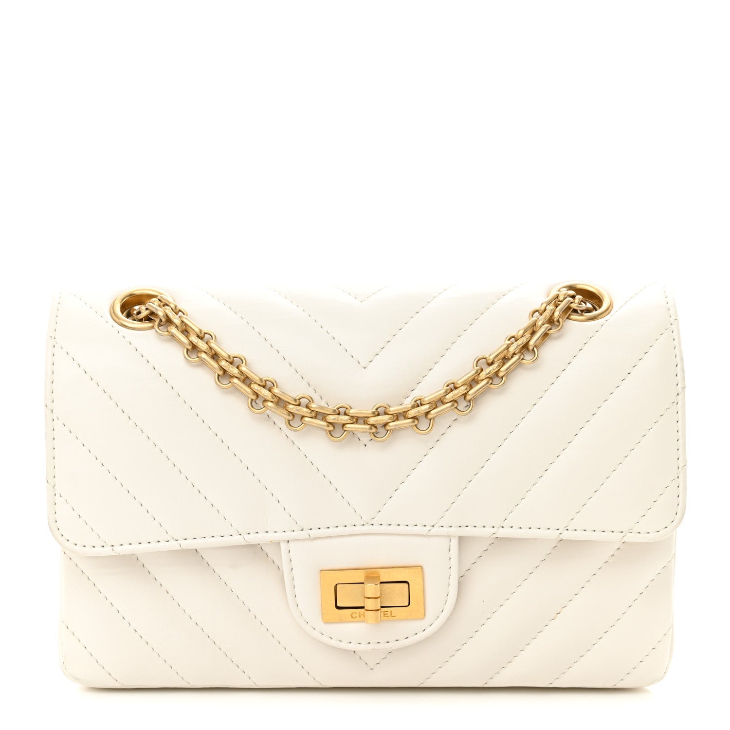 Aged Calfskin Chevron Quilted 2.55 Reissue Mini Flap White