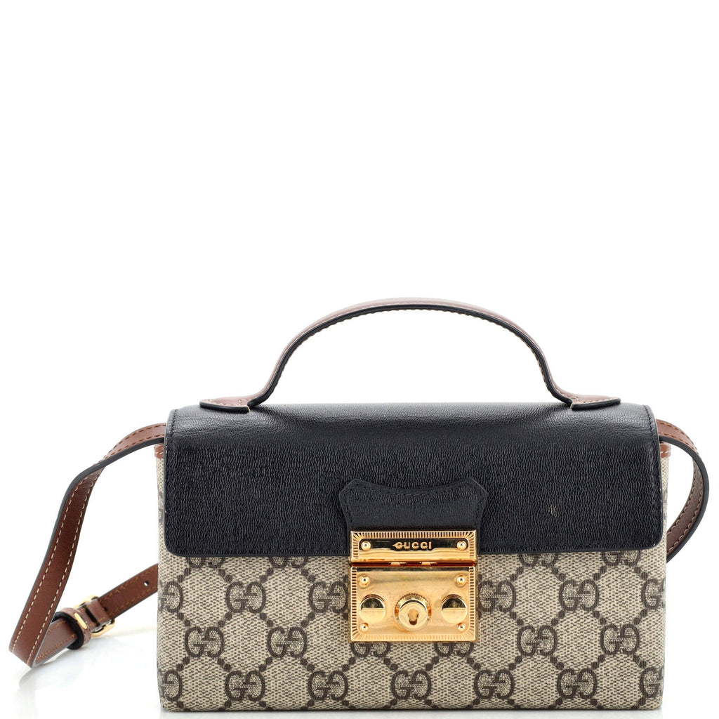 Padlock Top Handle Bag GG Coated Canvas and Leather Mini