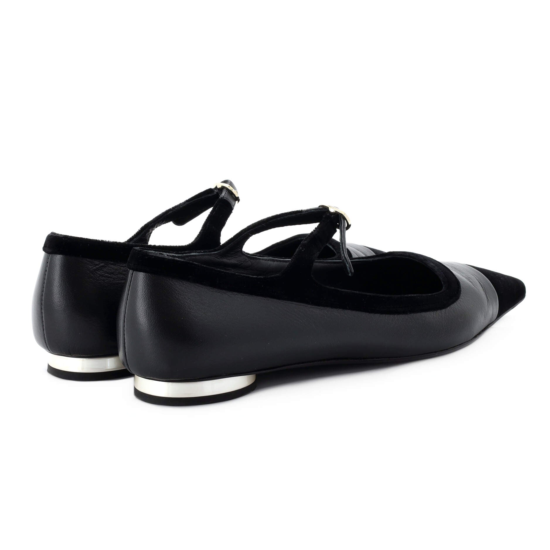 Women's Pointed CC Cap Toe Mary Jane Flats Leather and Velvet