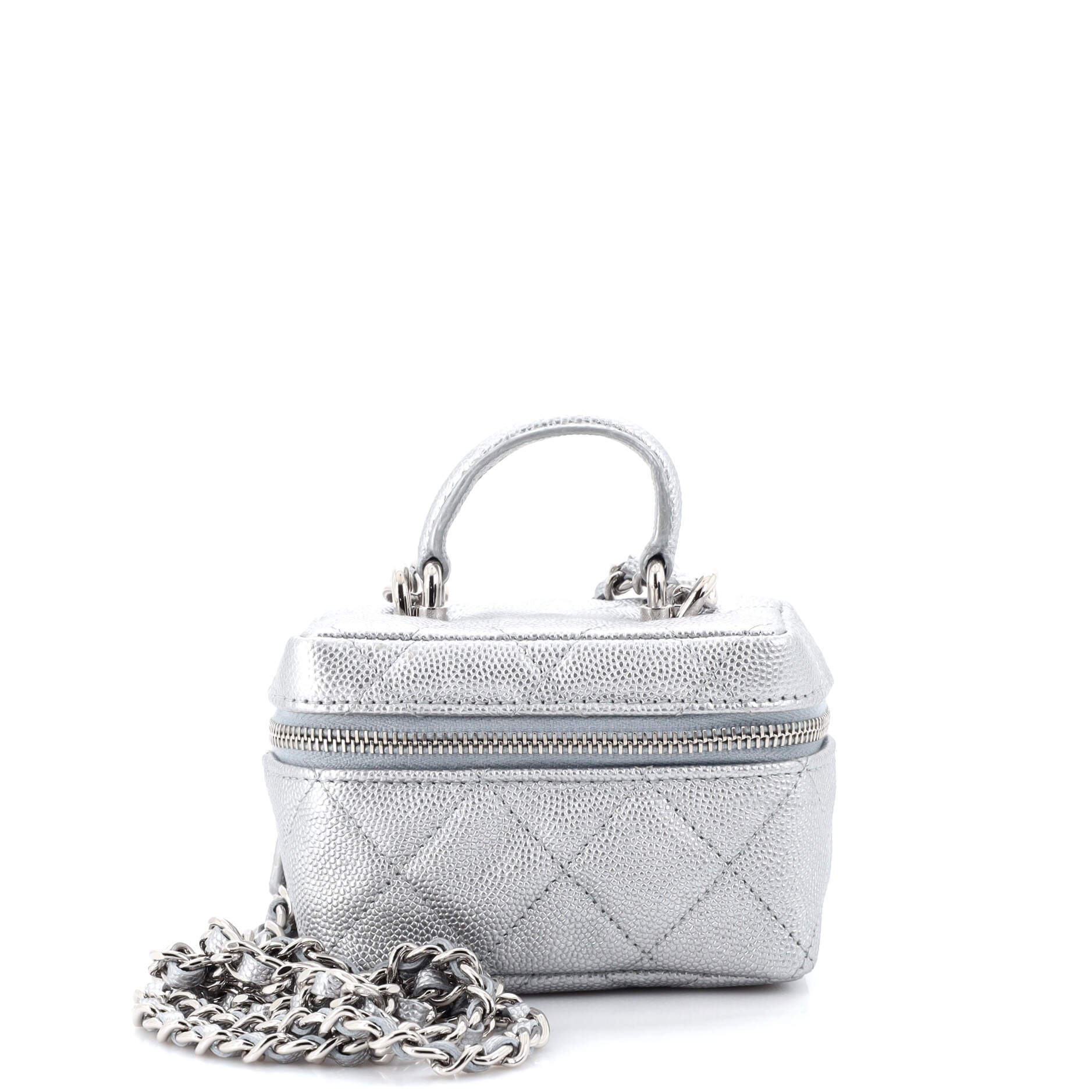 Top Handle Zip Around Vanity Case with Chain Quilted Caviar Mini