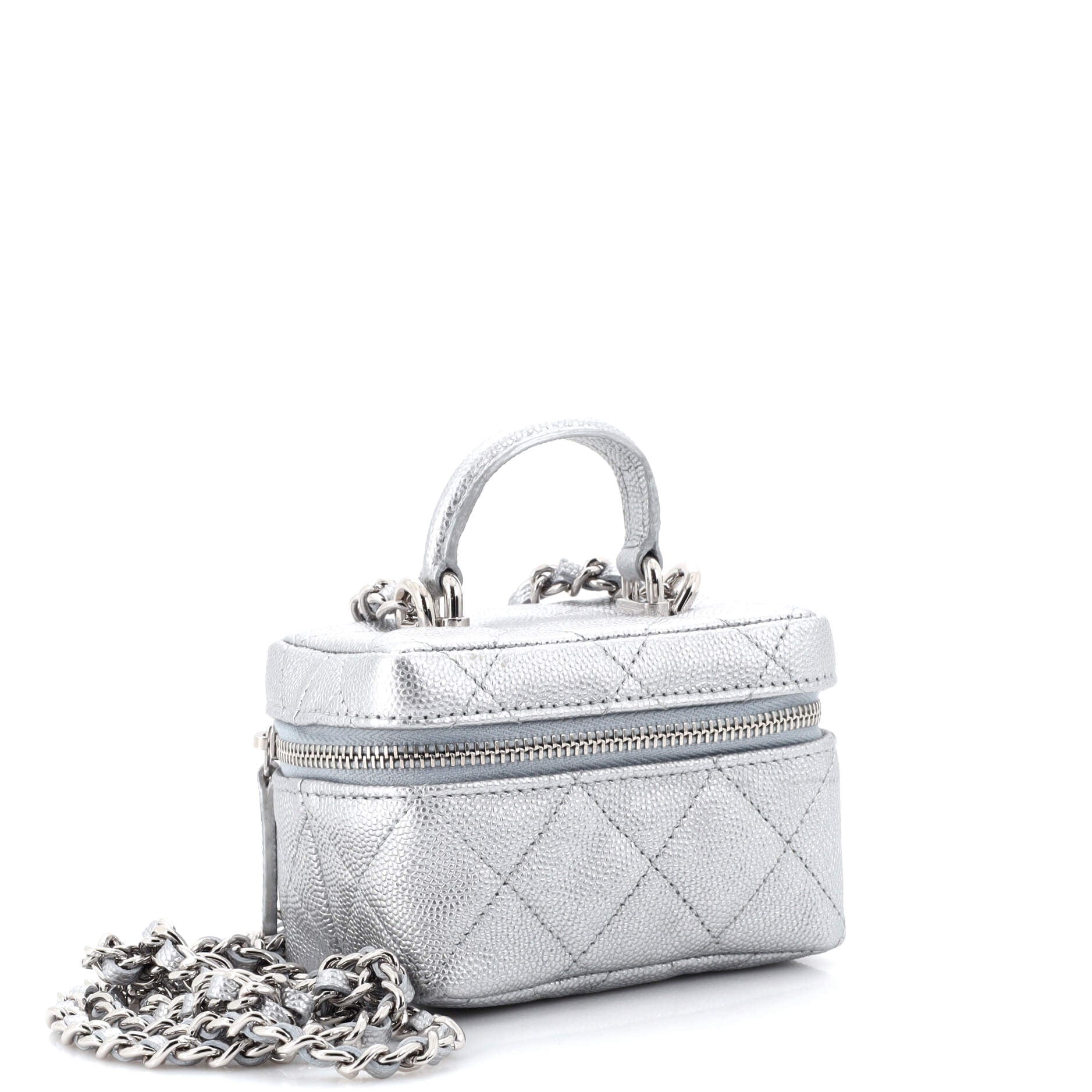Top Handle Zip Around Vanity Case with Chain Quilted Caviar Mini