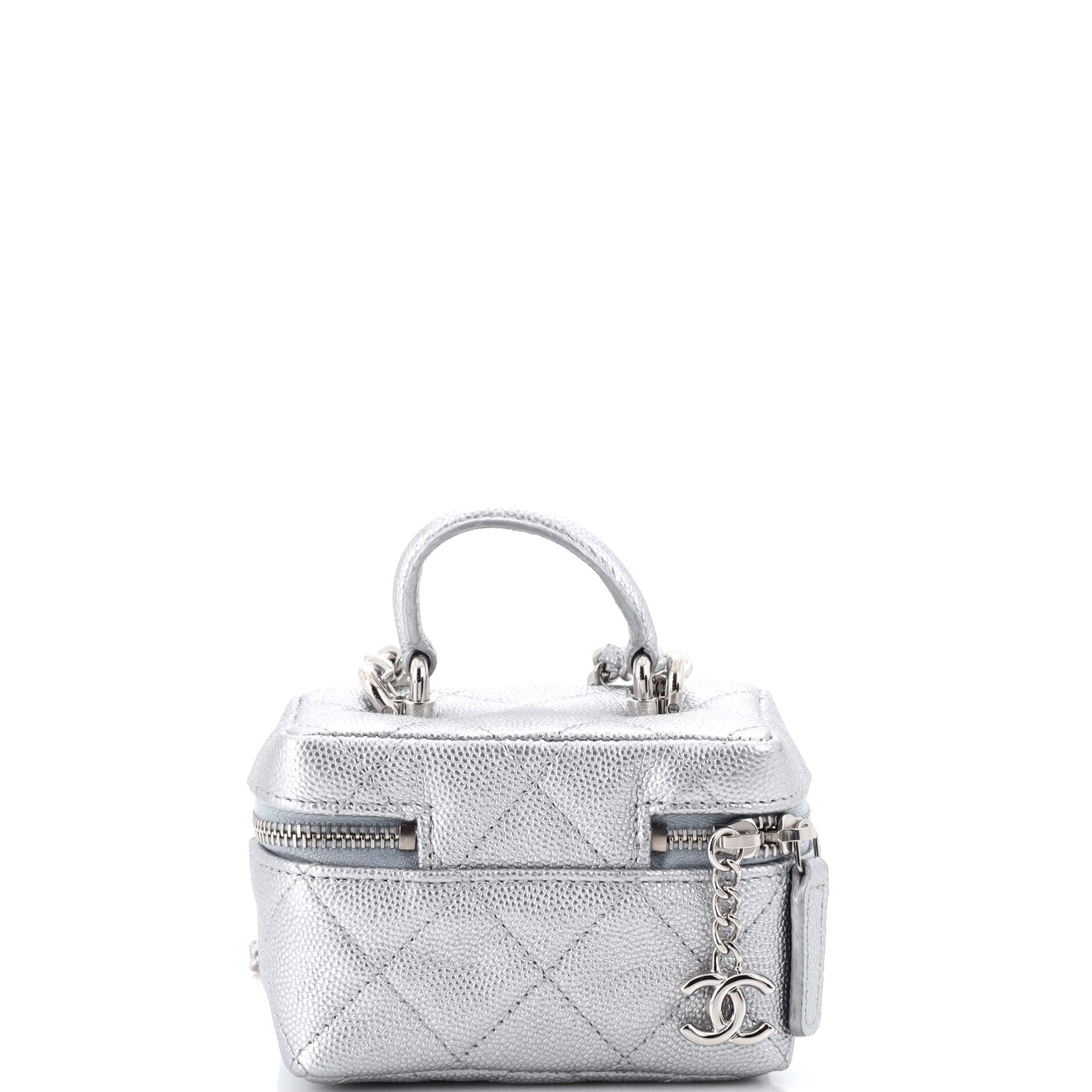 Top Handle Zip Around Vanity Case with Chain Quilted Caviar Mini