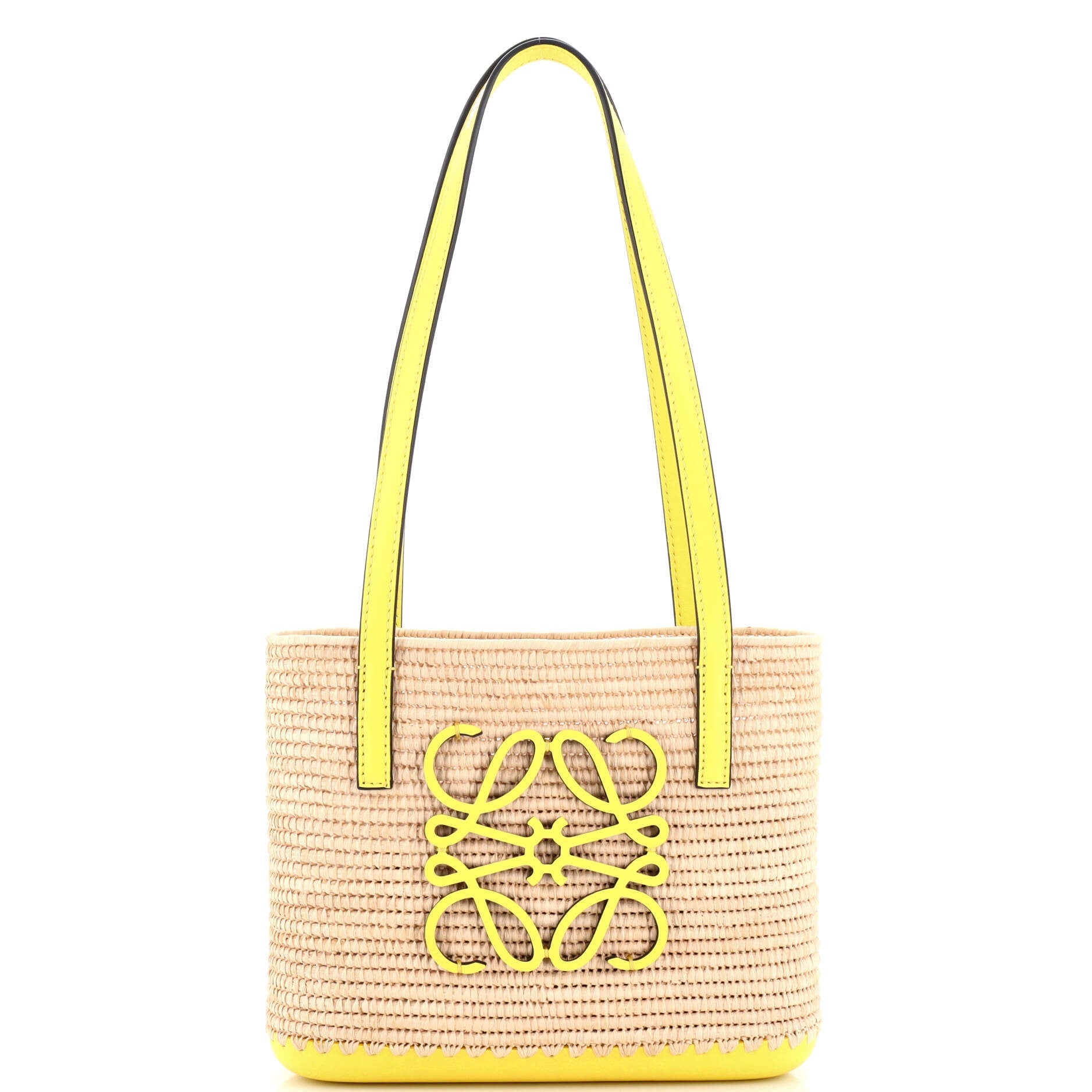 Square Basket Tote Woven Raffia and Leather Mini