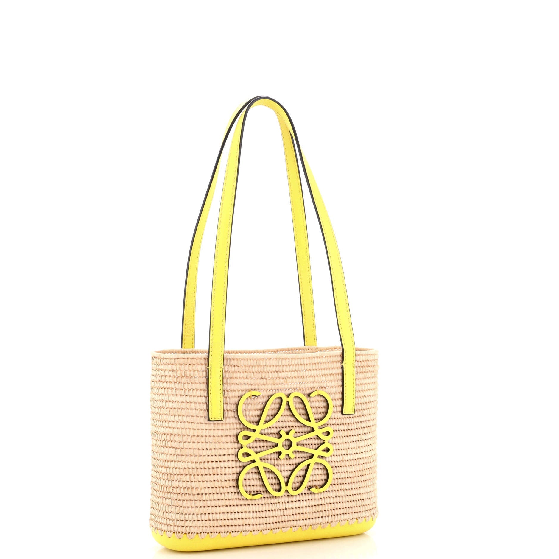 Square Basket Tote Woven Raffia and Leather Mini