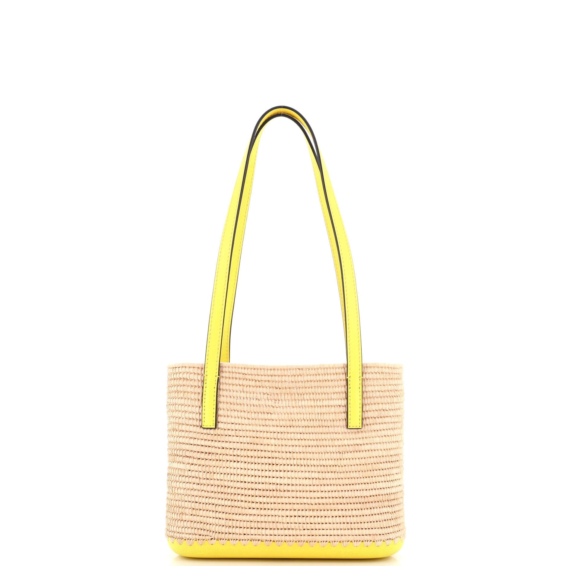 Square Basket Tote Woven Raffia and Leather Mini