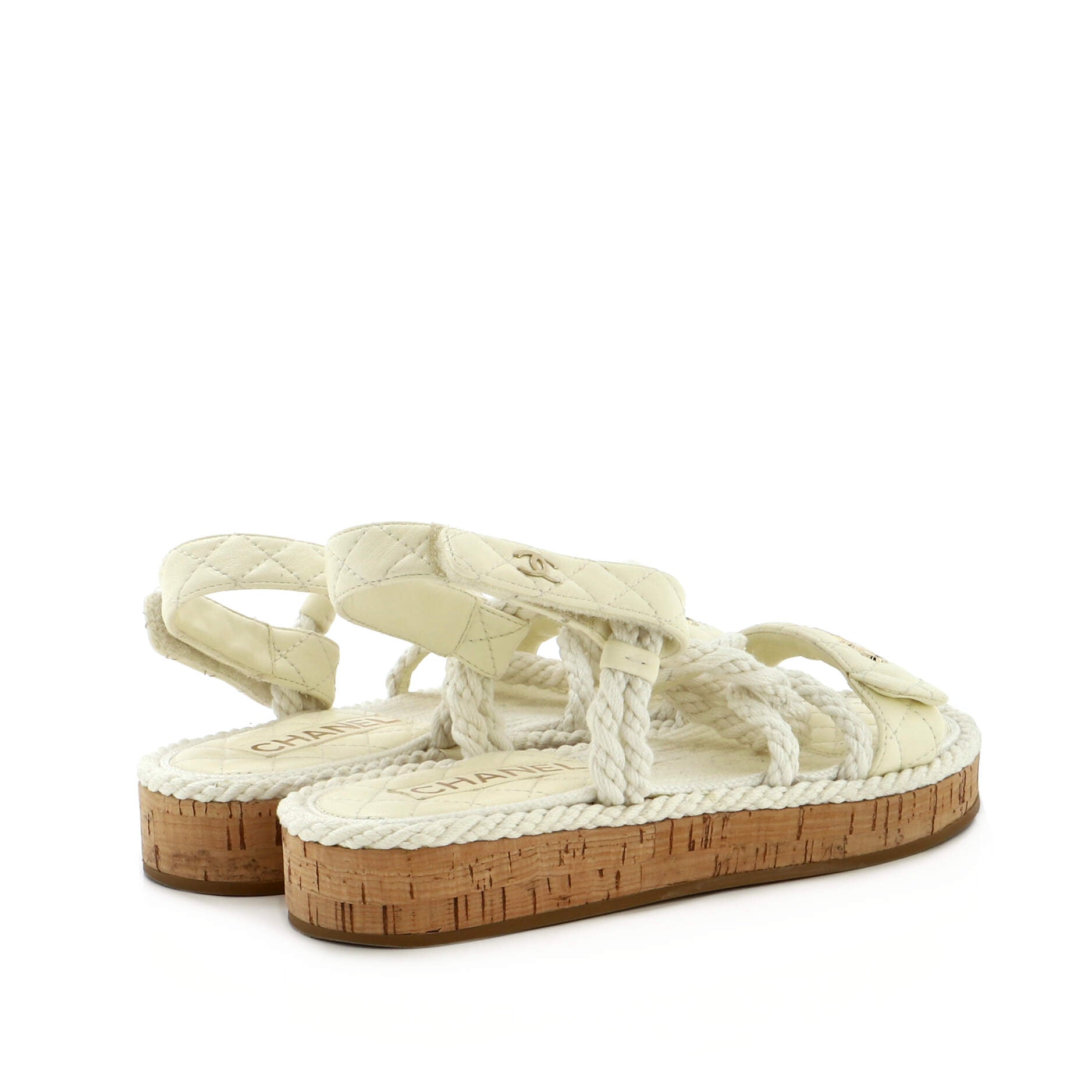 Women's Cord Velcro Dad Sandals Quilted Leather and Cork