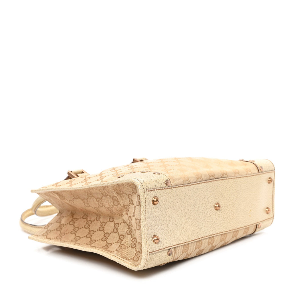 Canvas GG Monogram Calfskin Top Handle Bag White