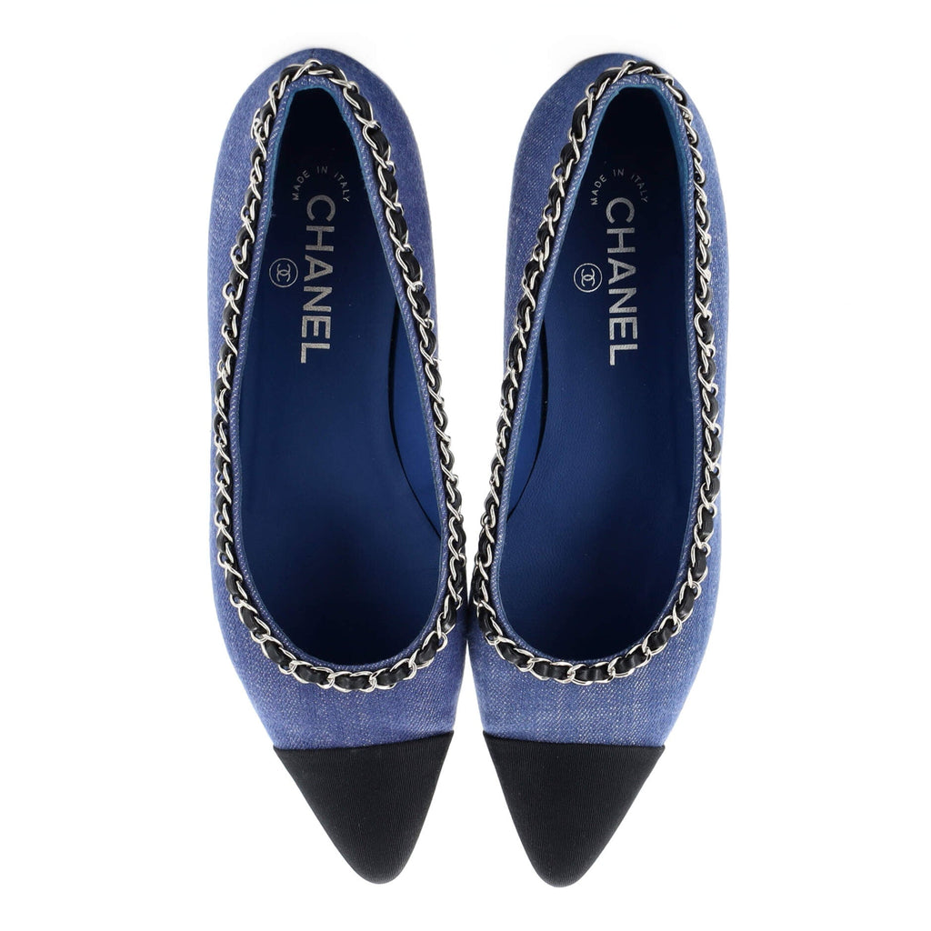 Women's Pointed Cap Toe Chain Ballerina Flats Denim